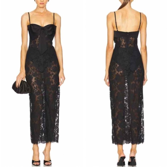 NEW NBD Revolve The Margaux Maxi Dress Gown Black Lace Sheer